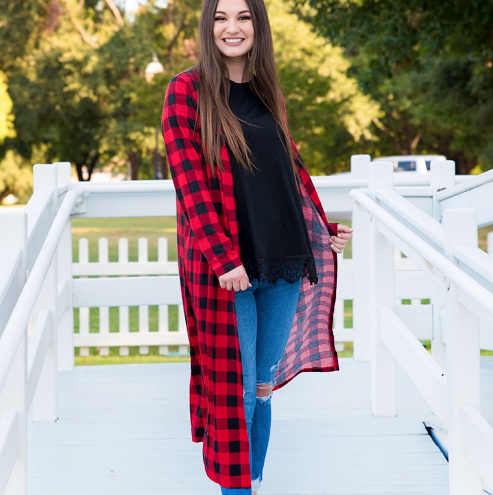 Comfortable~Long Buffalo Plaid Duster